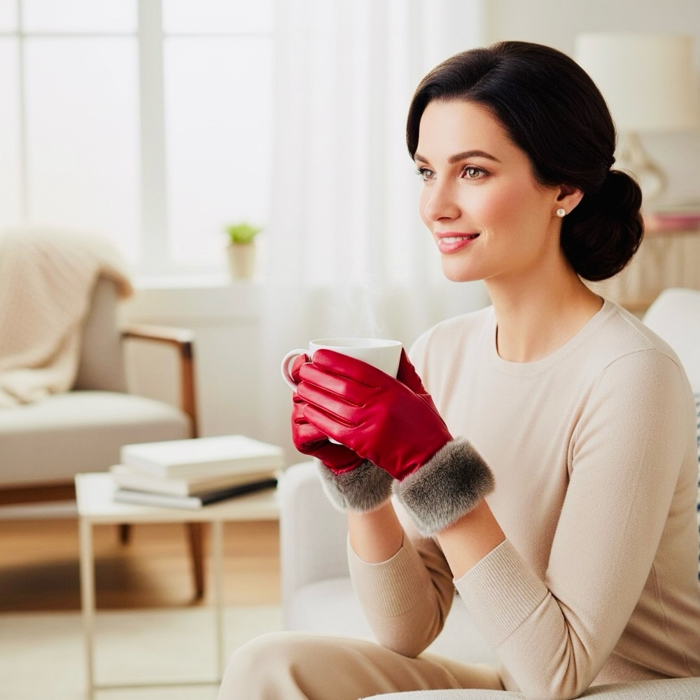 Chic Red Gloves with Plush Trim